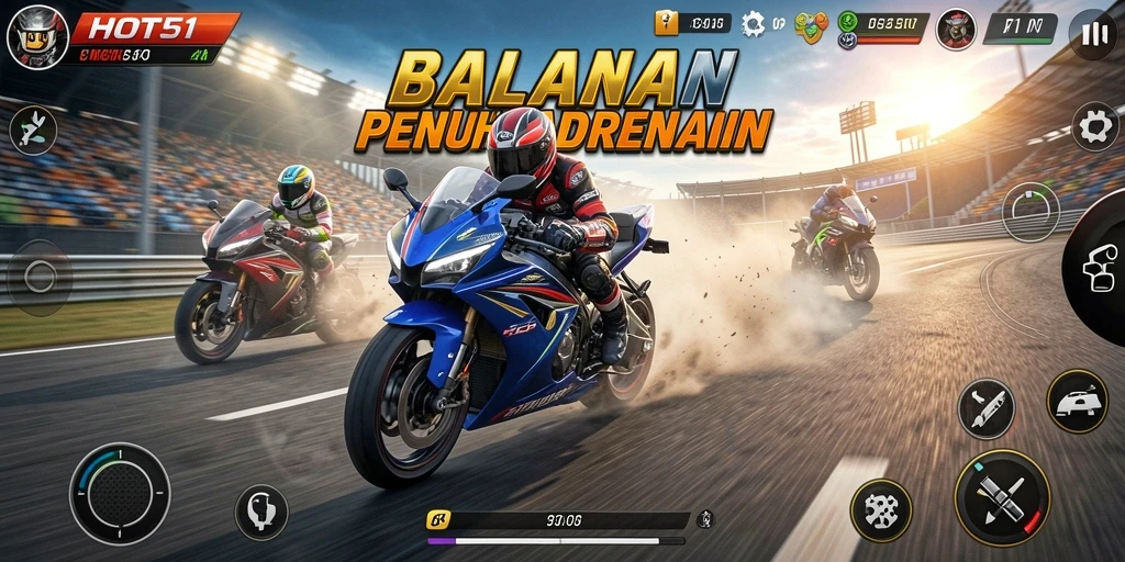 Tampilan luar biasa dari gameplay balapan motor yang seru.