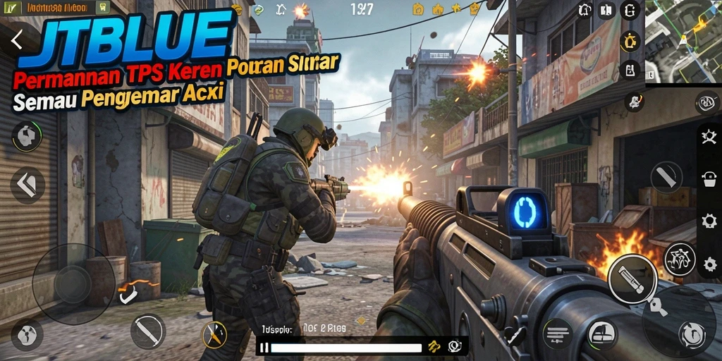 Screenshot dari JTBLUE menampilkan aksi seru dalam gameplay TPS.