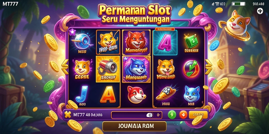 Tampilan gameplay utama MT777 yang penuh warna dan animasi menarik.