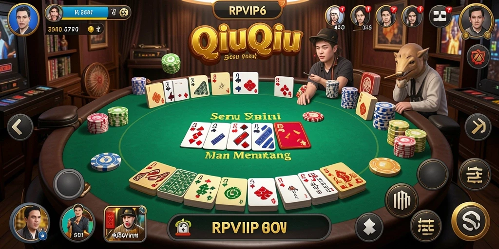 Screenshot menunjukkan gameplay QiuQiu yang intens dan seru.