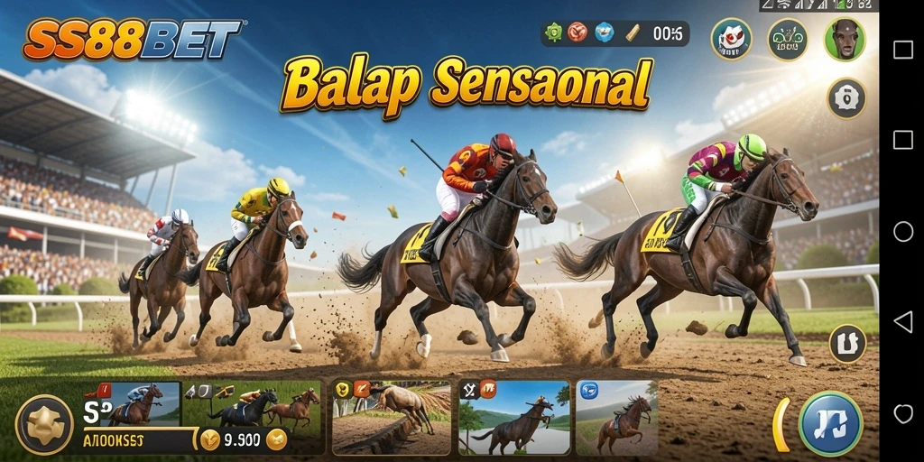 Screenshot utama SS88BET menampilkan aksi balapan mendebarkan di lintasan.