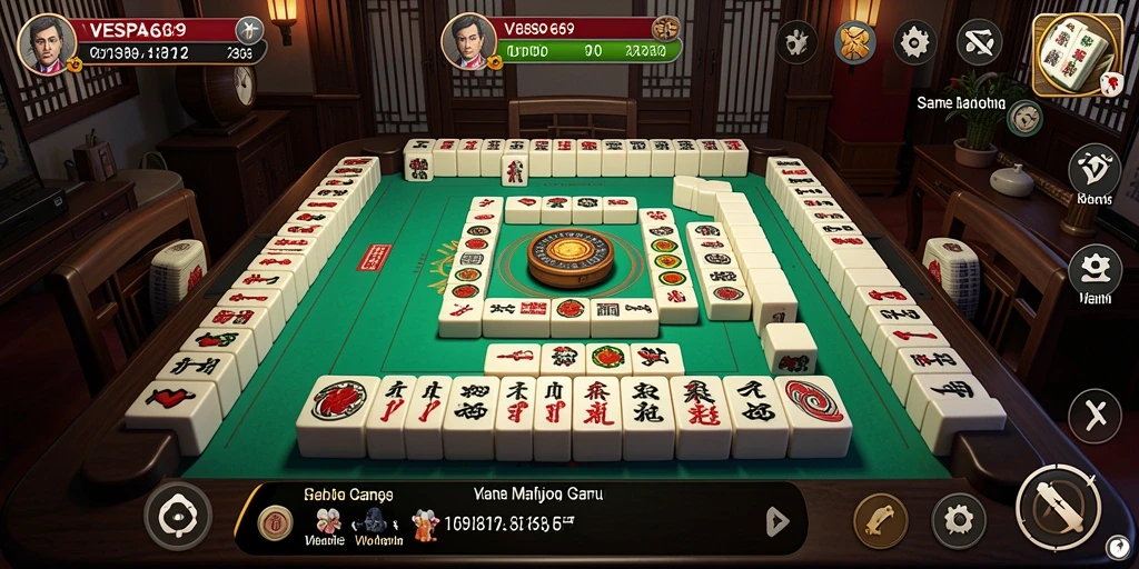 Screenshot VESPA69 yang menampilkan gameplay Mahjong yang seru.