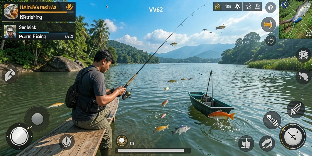Tampilan gameplay <strong>VV62</strong> yang menampilkan aksi memancing yang mendebarkan.