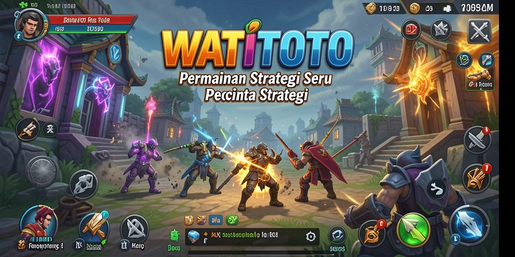 Screenshot utama WATITOTO yang menampilkan aksi pertempuran strategi.
