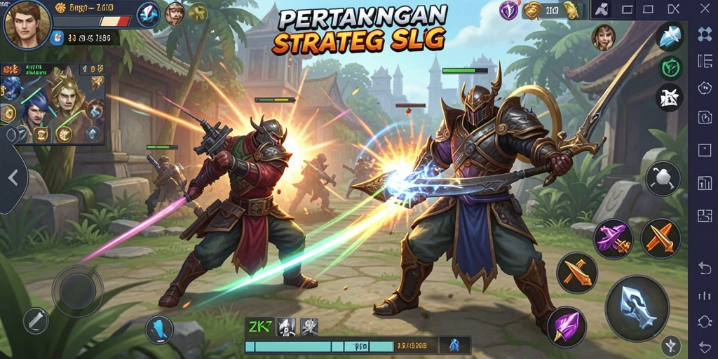 Tangkapan layar utama ZK7 menunjukkan aksi strategi yang intens.